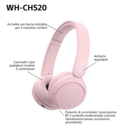 Cuffie Bluetooth Sony WHCH520P.CE7 con audio 360 Reality e Multipoint