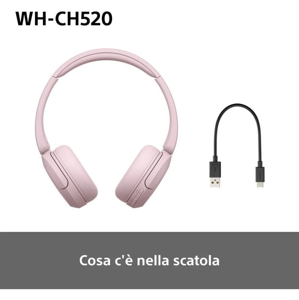 Cuffie Bluetooth Sony WHCH520P.CE7 con audio 360 Reality e Multipoint