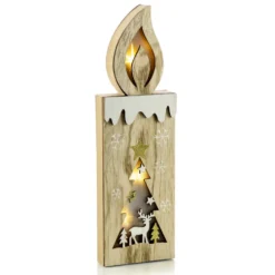 Decorazione in legno con incisione e LED 9 x h 30 cm - Decor