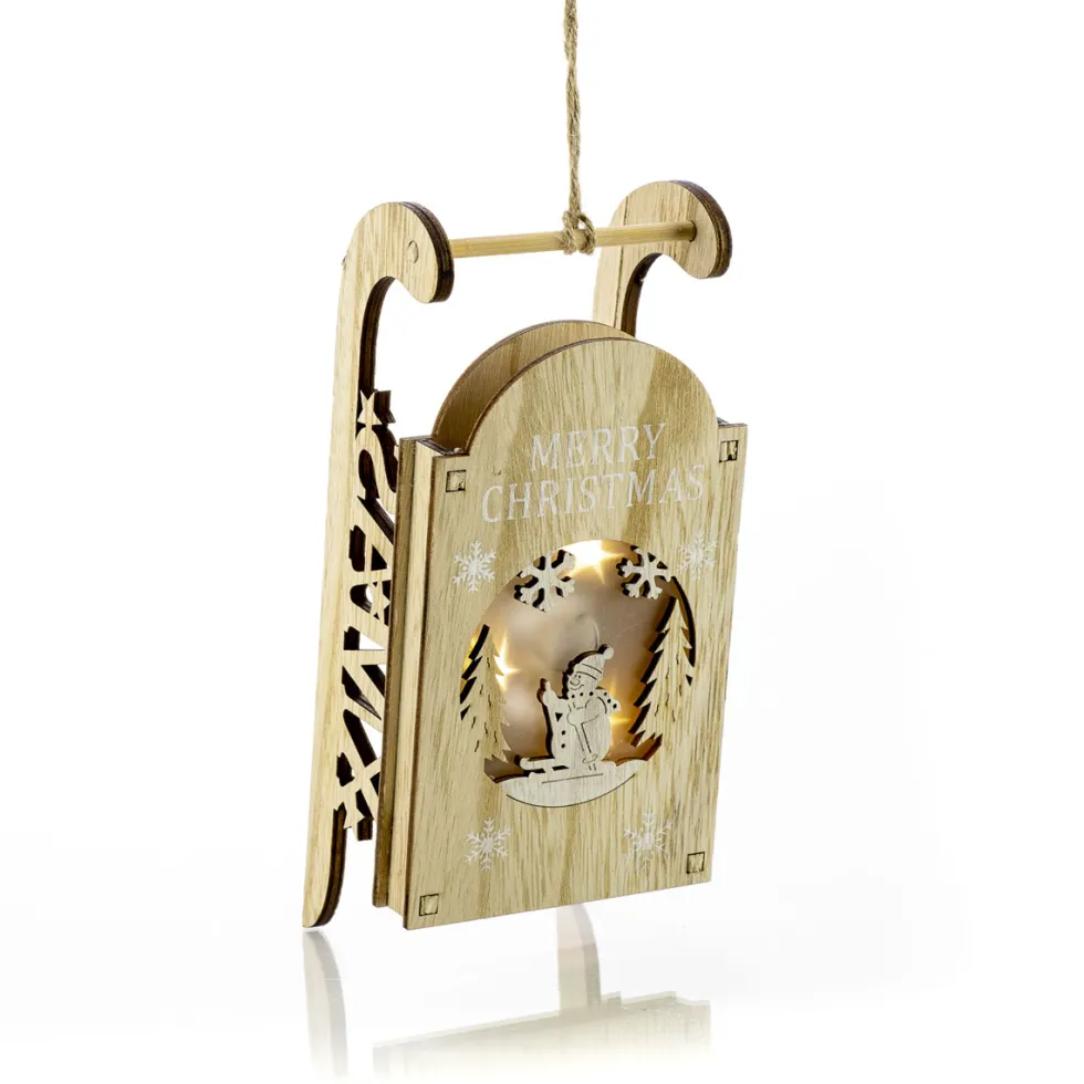 Decorazione in legno con incisione e LED 20 x 9 x h 7 cm - Decor