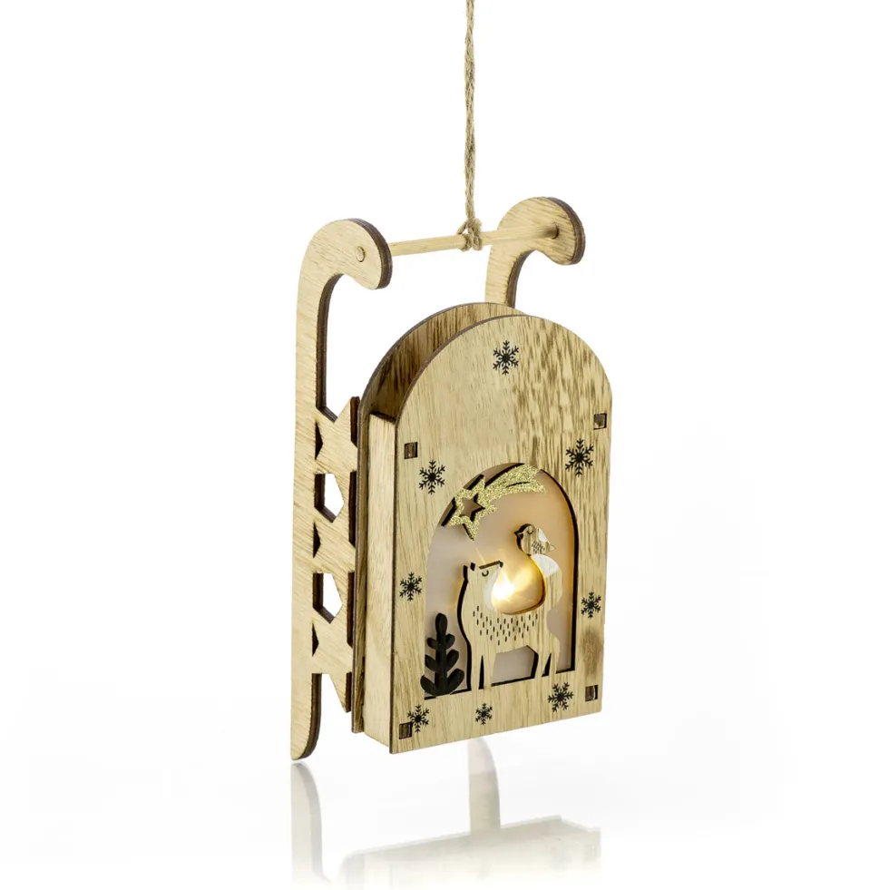 Decorazione in legno con incisione e LED 20 x 9 x 7 cm - Decor
