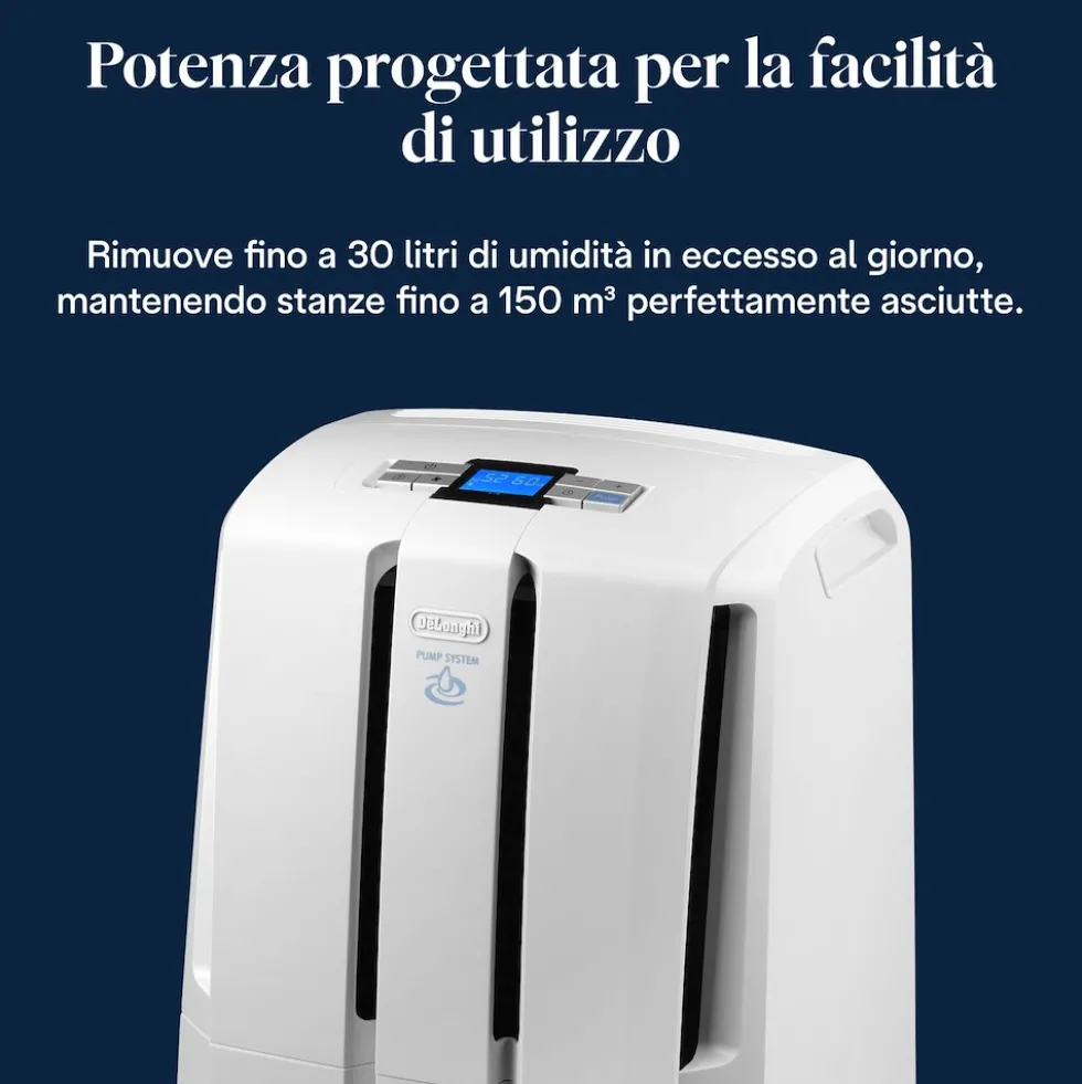 Deumidificatore De Longhi DD230P 30l/24h con tanica da 7L