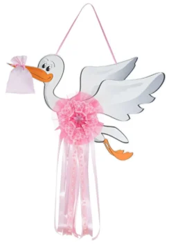 Fiocco nascita Baby Idea FC CI G Cicogna grande Rosa