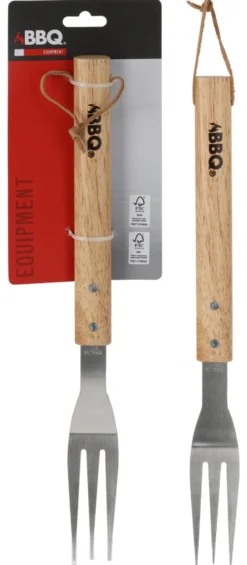 Forchettone barbecue Bbq C83506010 manico legno Cromo satinato