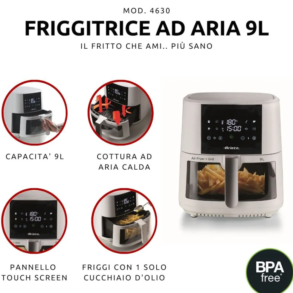 Friggitrice ad aria ARIETE 4630 9L 1500W con cestello capiente