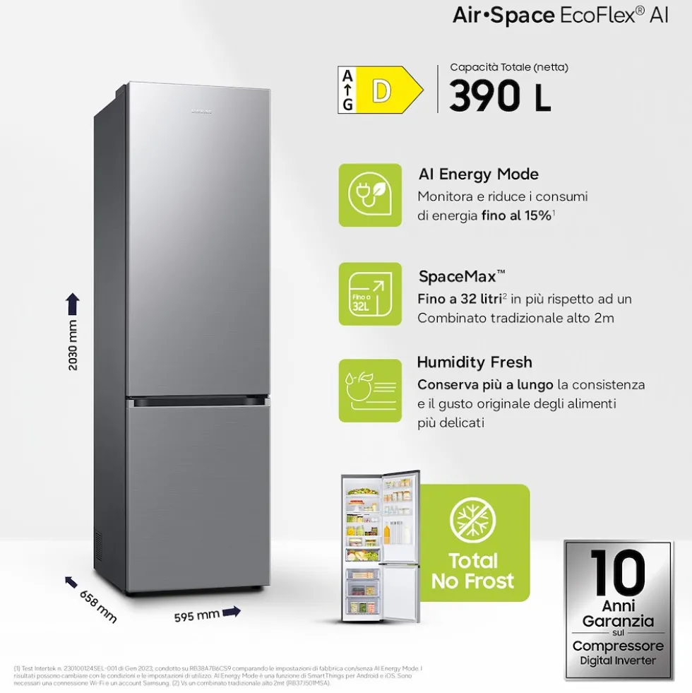 Frigorifero combinato Samsung RB38C600DSA/EF con tecnologia Air Space