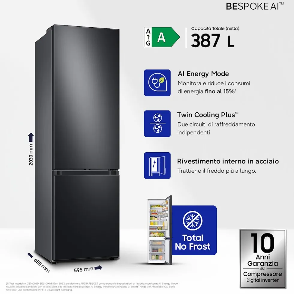 Frigorifero combinato Samsung RB38C7B6AB1 Bespoke AI classe A