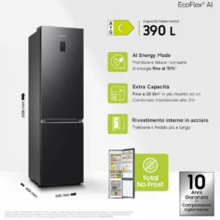 Frigorifero combinato Samsung RB38C776CB1/EF con tecnologia AI Energy