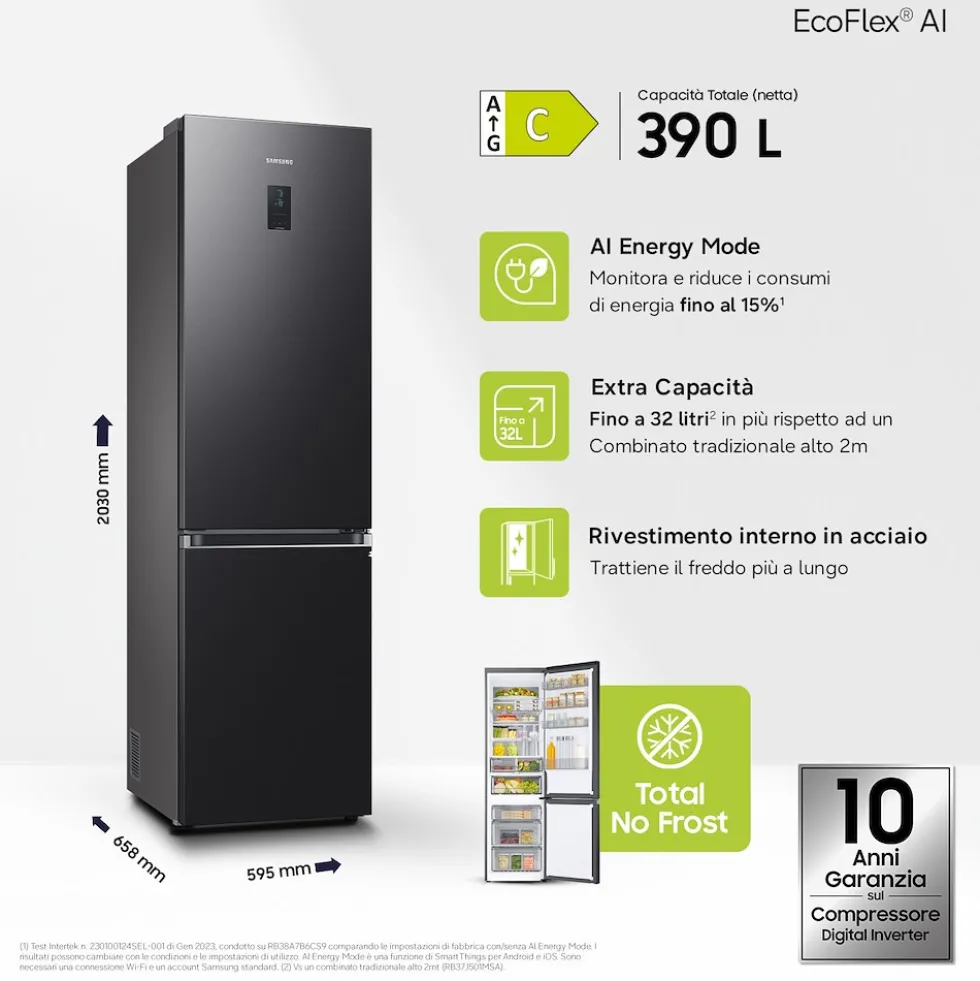 Frigorifero combinato Samsung RB38C776CB1/EF con tecnologia AI Energy