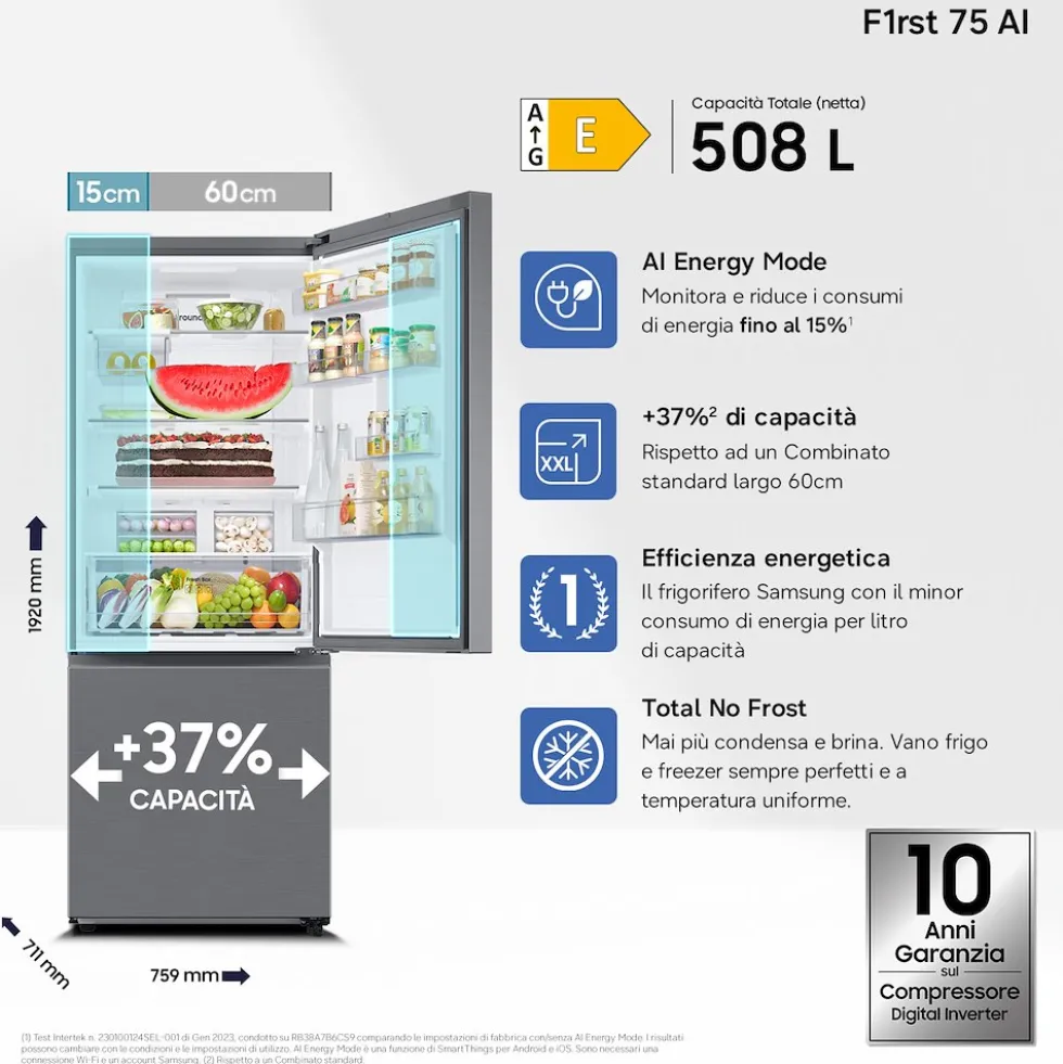 Frigorifero combinato Samsung RB50DG602ES9EF con tecnologia Air Space