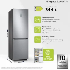 Frigorifero combinato Samsung RB34C775CS9 con tecnologia Space Max e AI Energy Mode
