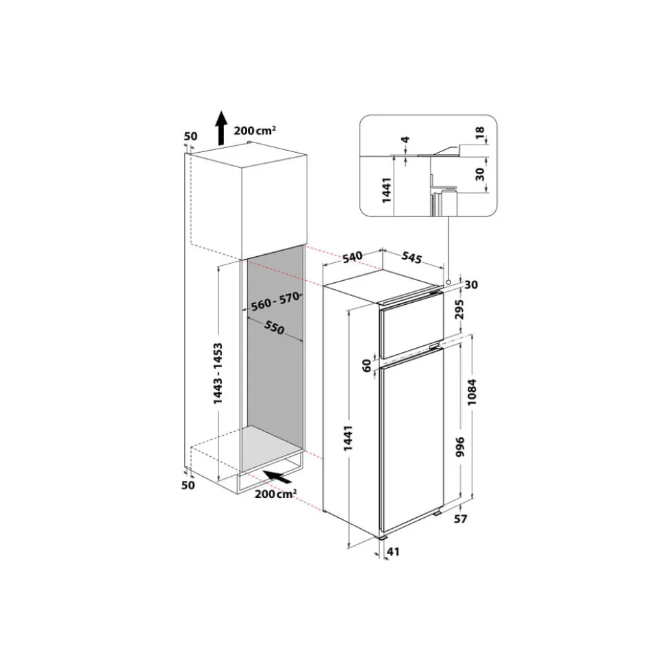 Frigorifero doppia porta da incasso Whirlpool ART3802 statico E