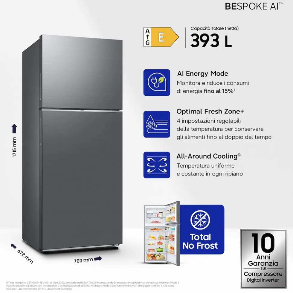 Frigorifero doppia porta Samsung RT38CG6624S9ES con tecnologia No Frost