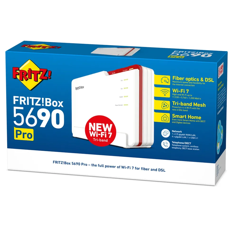 FRITZ!Box 5690 Pro International WiFi 7 e Zigbee per Fibra e DSL