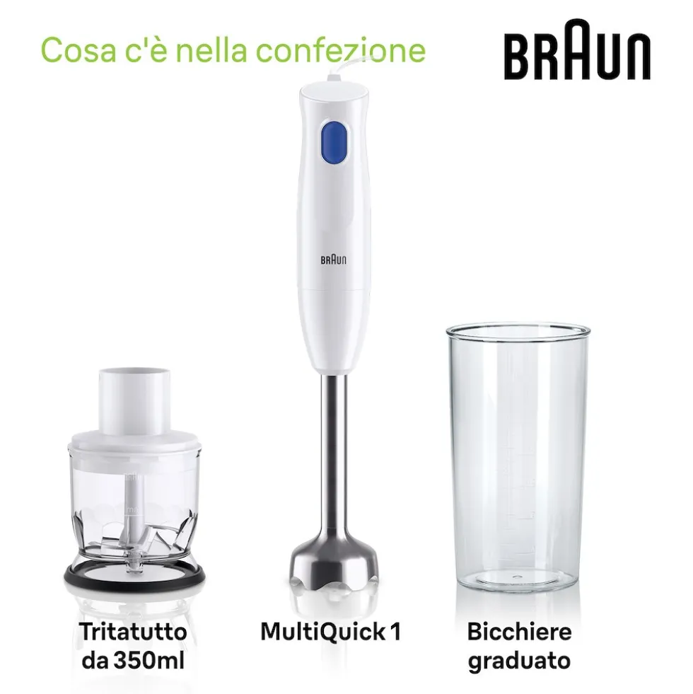 Frullatore ad immersione Braun MultiQuick 1 MQ10.201MWH con tritatutto