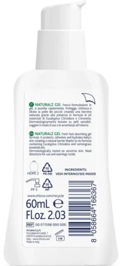 Gel spray anti zanzare tripla azione citronella 60 ml Chicco 000115980