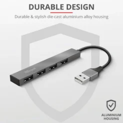 Hub USB 2.0 Trust 23786 con 4 porte in alluminio