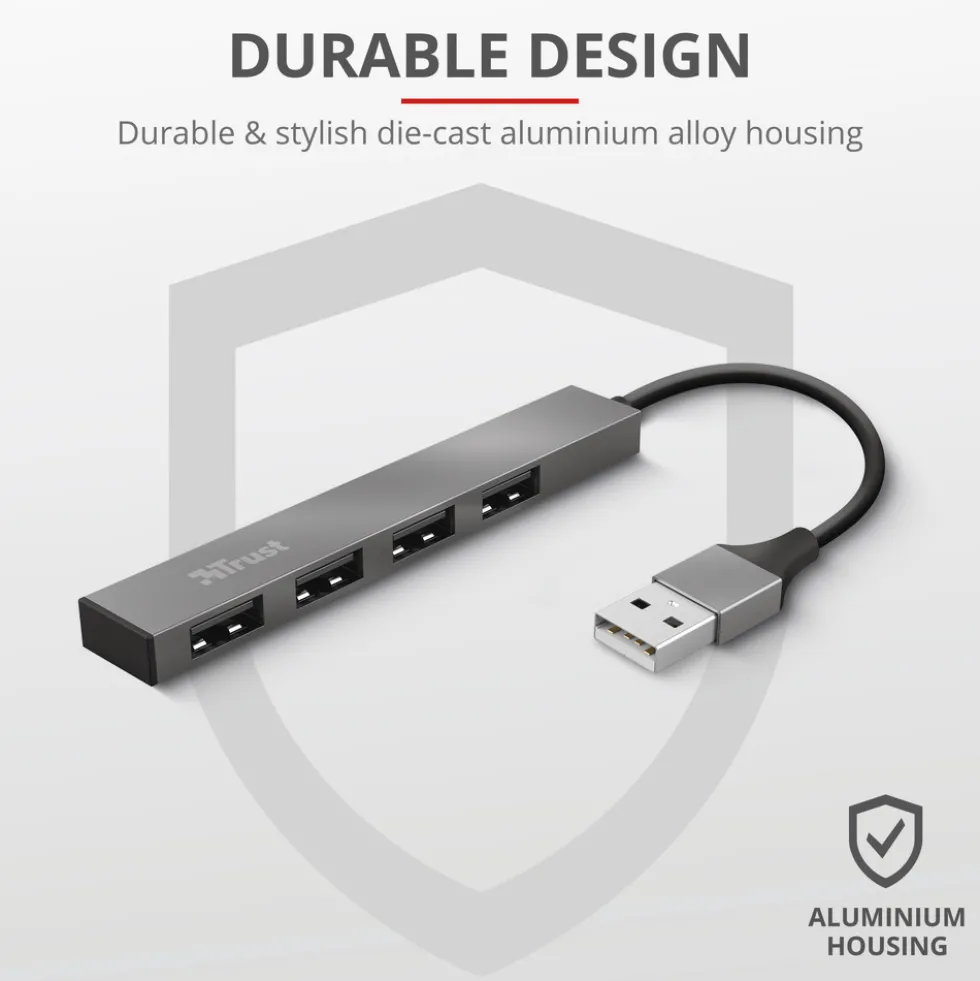 Hub USB 2.0 Trust 23786 con 4 porte in alluminio