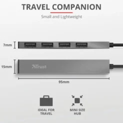 Hub USB 2.0 Trust 23786 con 4 porte in alluminio