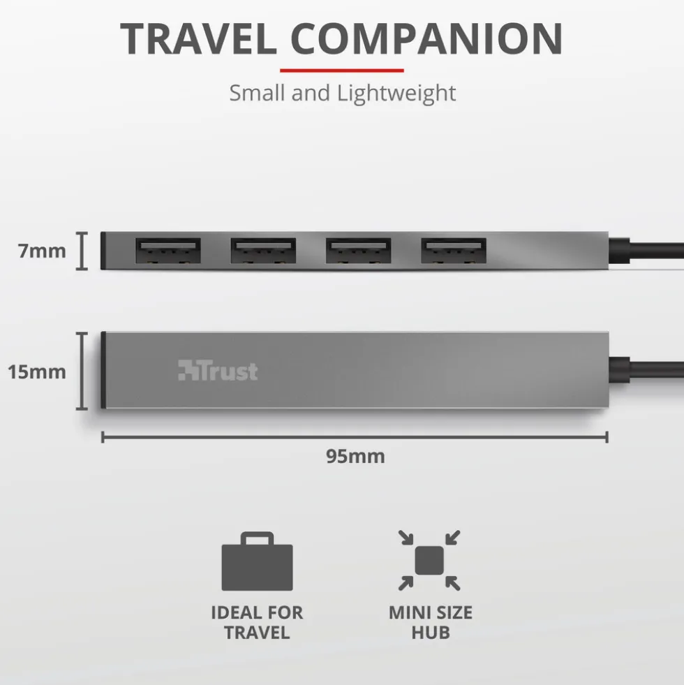 Hub USB 2.0 Trust 23786 con 4 porte in alluminio