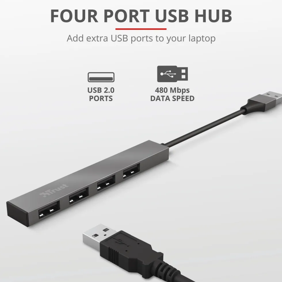 Hub USB 2.0 Trust 23786 con 4 porte in alluminio