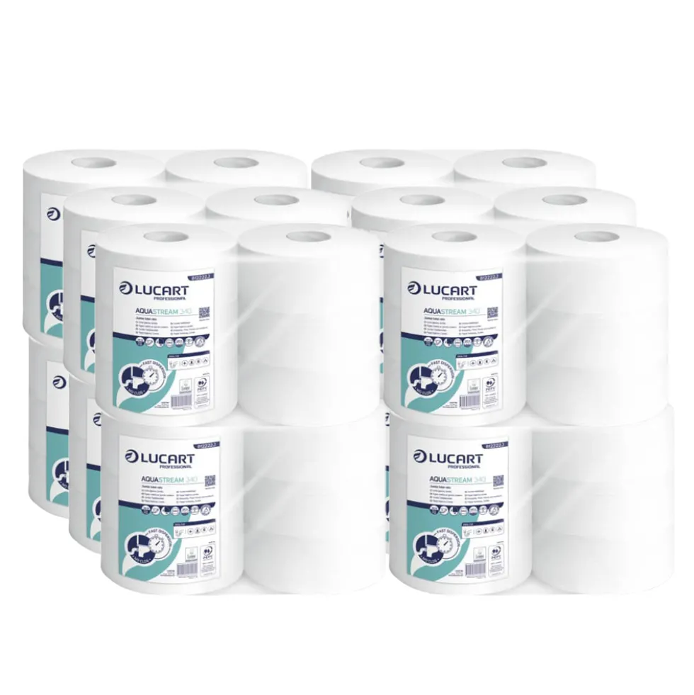 Imballo 12 confezioni di carta igienica idrosolubile Aquastream 340 Maxi Jumbo da 6 rotoli