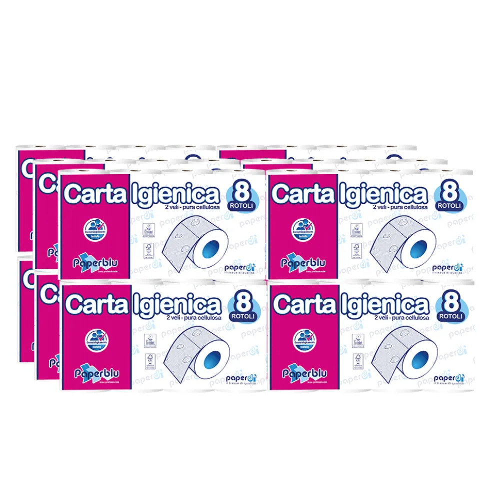 Imballo 12 confezioni di carta igienica 8 rotoli Paperblu in pura cellulosa