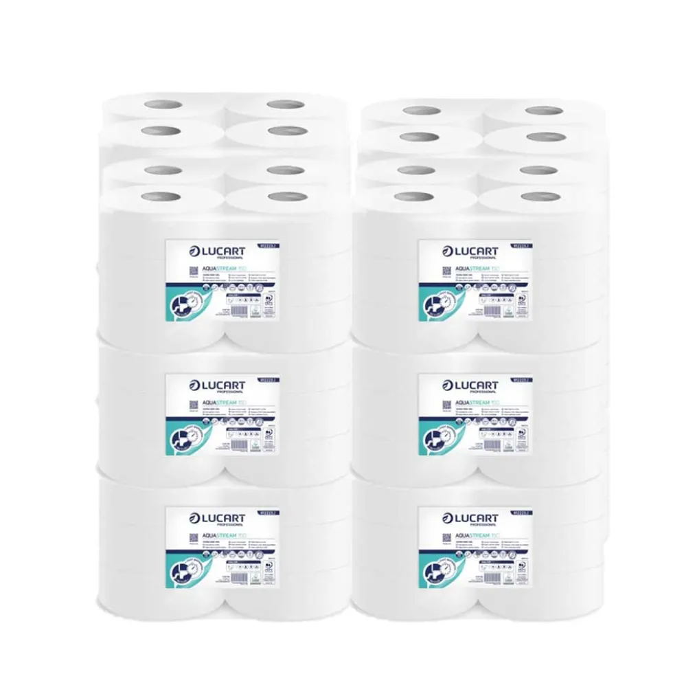 Imballo da 12 confezioni di carta igienica idrosolubile Aquastream 150 Mini Jumbo 12 rotoli
