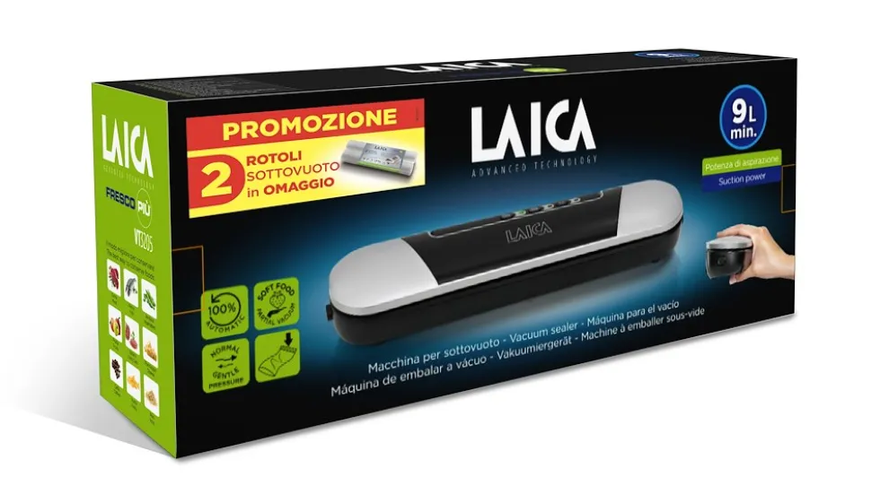 Laica Sottovuoto 9L/Min. Compatta Base Con Magneti 2Rotoli Inclusi