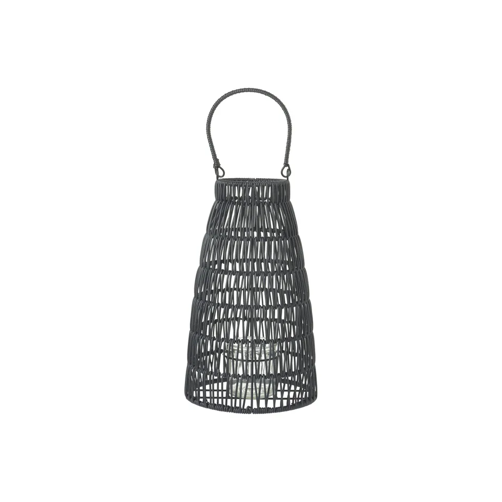 Lanterna con maniglia in rattan sintetico con vaso portacandela in glass. Ø 20 x h 34 cm - Illumina