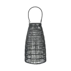Lanterna con maniglia in rattan sintetico con vaso portacandela in glass. Ø 23 x h 42 cm - Illumina