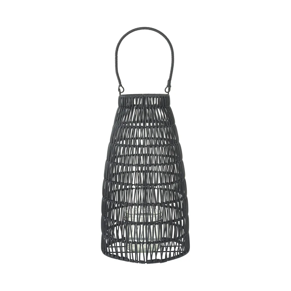 Lanterna con maniglia in rattan sintetico con vaso portacandela in glass. Ø 23 x h 42 cm - Illumina