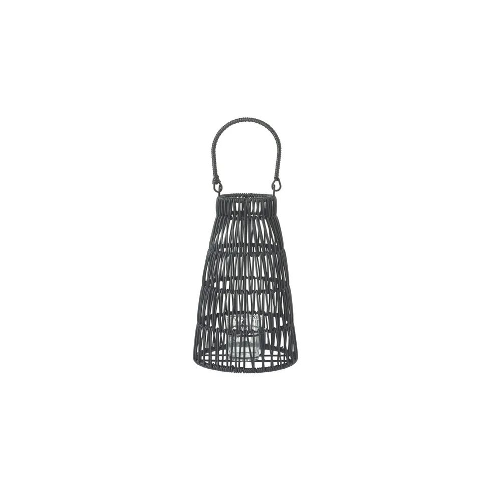 Lanterna con maniglia in rattan sintetico con vaso portacandela in glass. Ø 16,5 x h 26 cm - Illumina