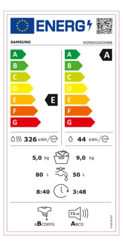 Lavasciuga Samsung WD90DG6G94BBU3 SERIE 6100D WD90DG6G94BBU3 AI Contro