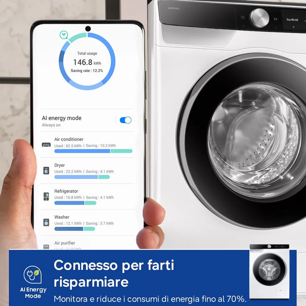 Lavasciuga Samsung WW90DG6G94LKU3 slim 9kg 1400 giri classe A AI Control