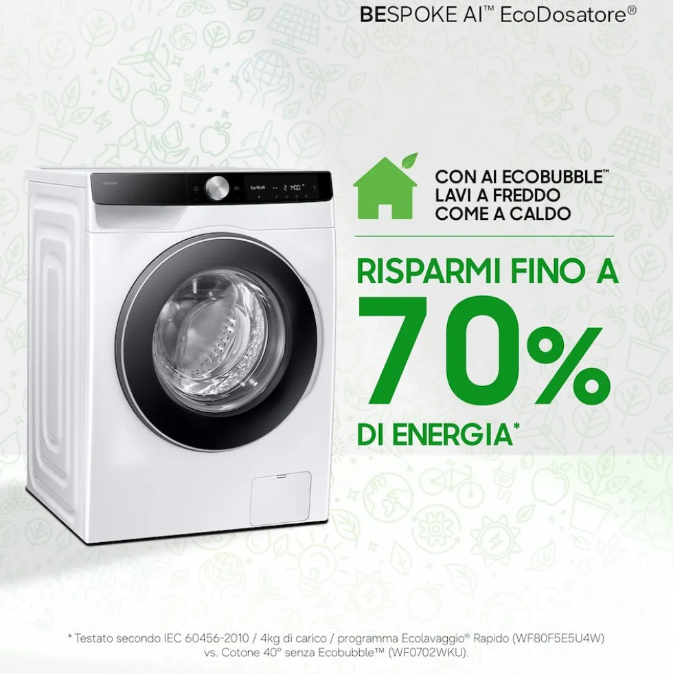 Lavasciuga Samsung WW90DG6G94LKU3 slim 9kg 1400 giri classe A AI Control