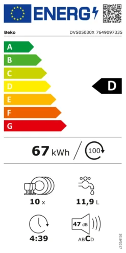 Lavastoviglie Beko 7649097335 B300 SERIES DVS05030X Pearl inox