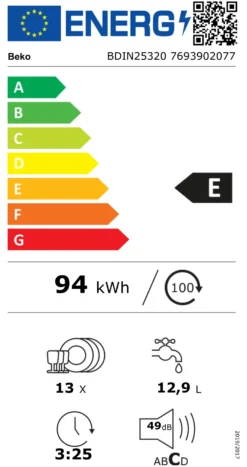 Lavastoviglie incasso Beko 7693902077 BDIN25320