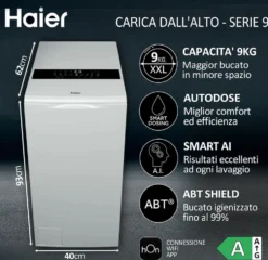 Lavatrice Haier HW90-BPD13386U-S a carica dall'alto con WiFi