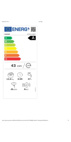 Lavatrice Hisense 20013530 3S WF3S1243BW3 White e Black