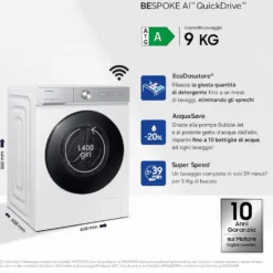 Lavatrice Samsung WW90DB8U95GHU3 con IA e classe A