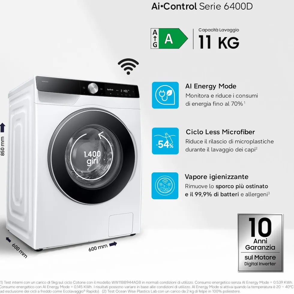 Lavatrice Samsung WW11DG6B25LK con WiFi e 11 Kg