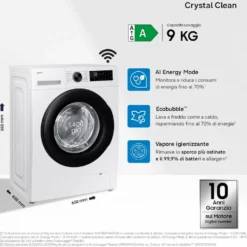 Lavatrice Samsung WW90DG5G34AEET slim 9kg 1400 giri classe A WiFi