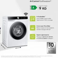 Lavatrice Samsung WW90DG6U85LKU3 a carica frontale, 9kg, 1400 giri, WiFi