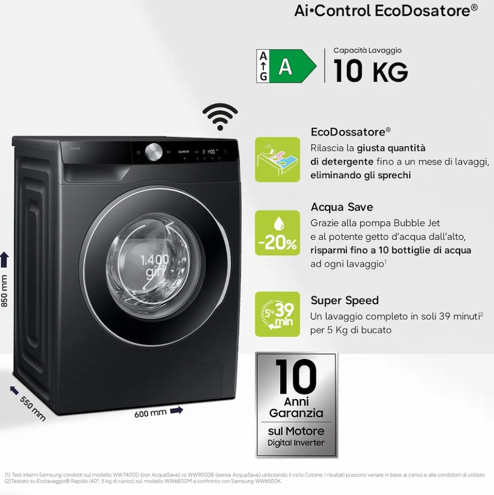 Lavatrice Samsung WW10FG6U94LBU3 con AI Ecodosatore e 10kg