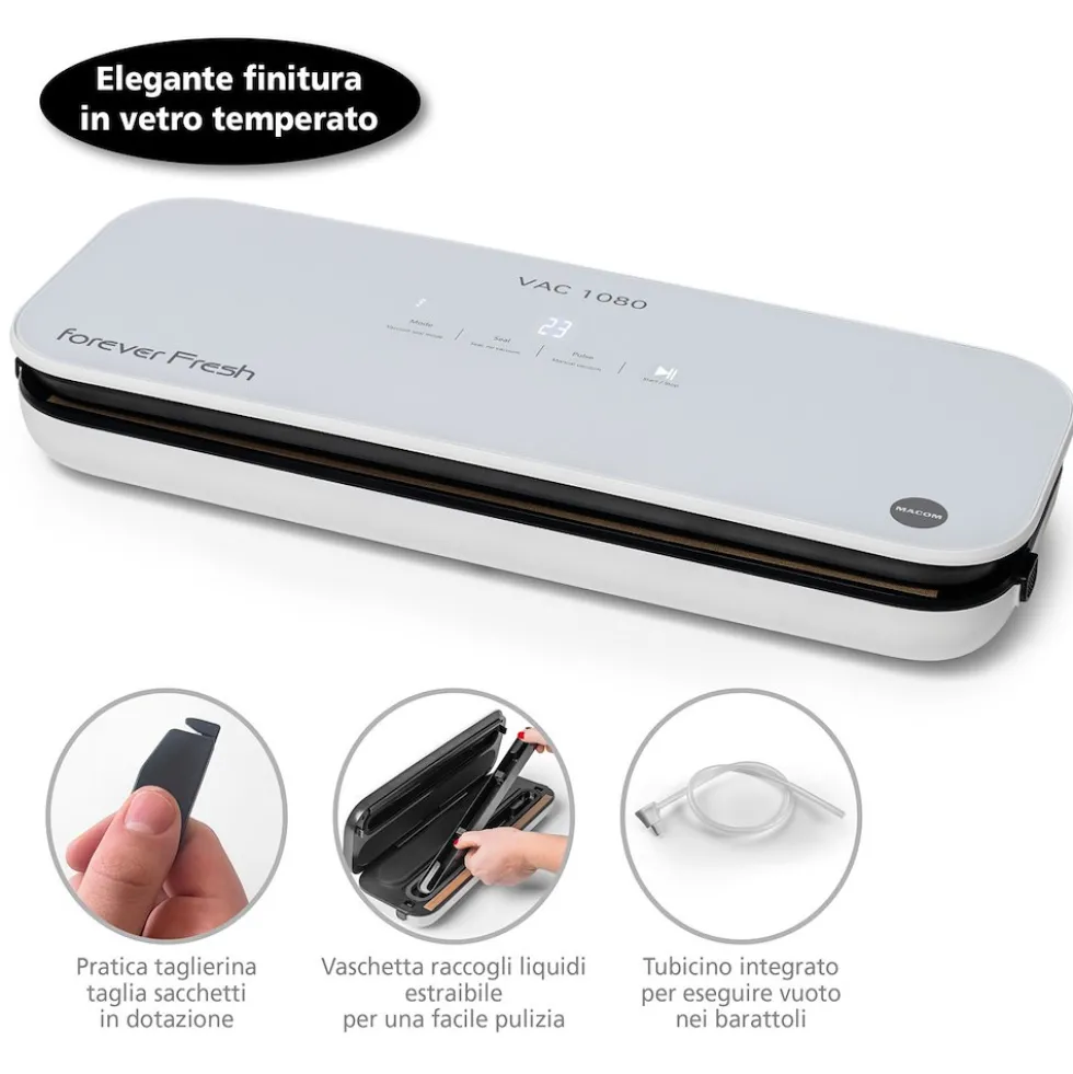 Macom Sottovuoto 130W Asp. 3L/Min Pulse/Umido/Secco Sigillatura E Vuoto