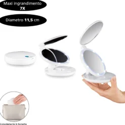 Macom Specchio Doppio Pocket Pieghevole Led 7X Mini