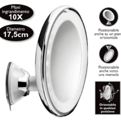 Macom Specchio Ingrand.10X Ventosa C/Led Solar Diam.18Cm.