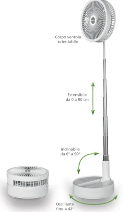Macom Ventilatore Tavolo 20Cm H90Max. Telescopico Oscillante Usb Salvaspazi