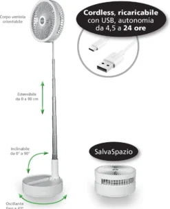 Macom Ventilatore Tavolo 20Cm H90Max. Telescopico Oscillante Usb Salvaspazi